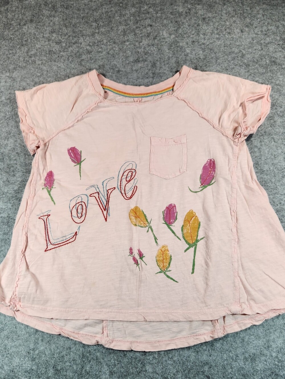 Pilcro Pink Short-Sleeve Tee with Floral 'Love' Embroidery XXS